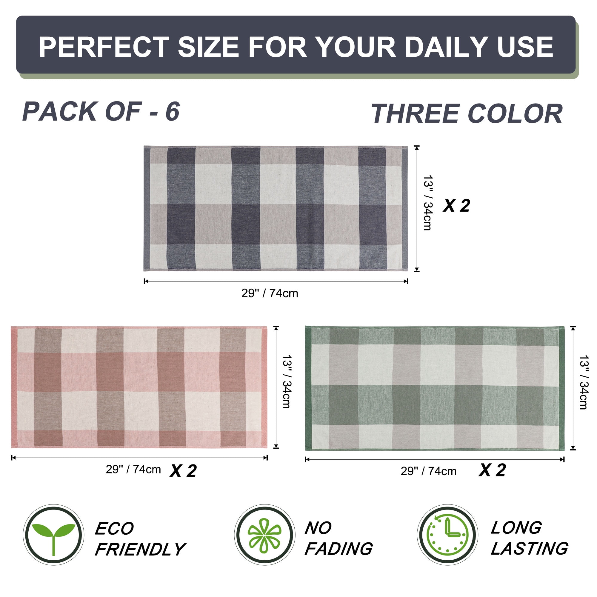 Unique Bargains 6-Pack 100% Cotton Absorbent Kitchen Towels 13" x 29" Mixed Color