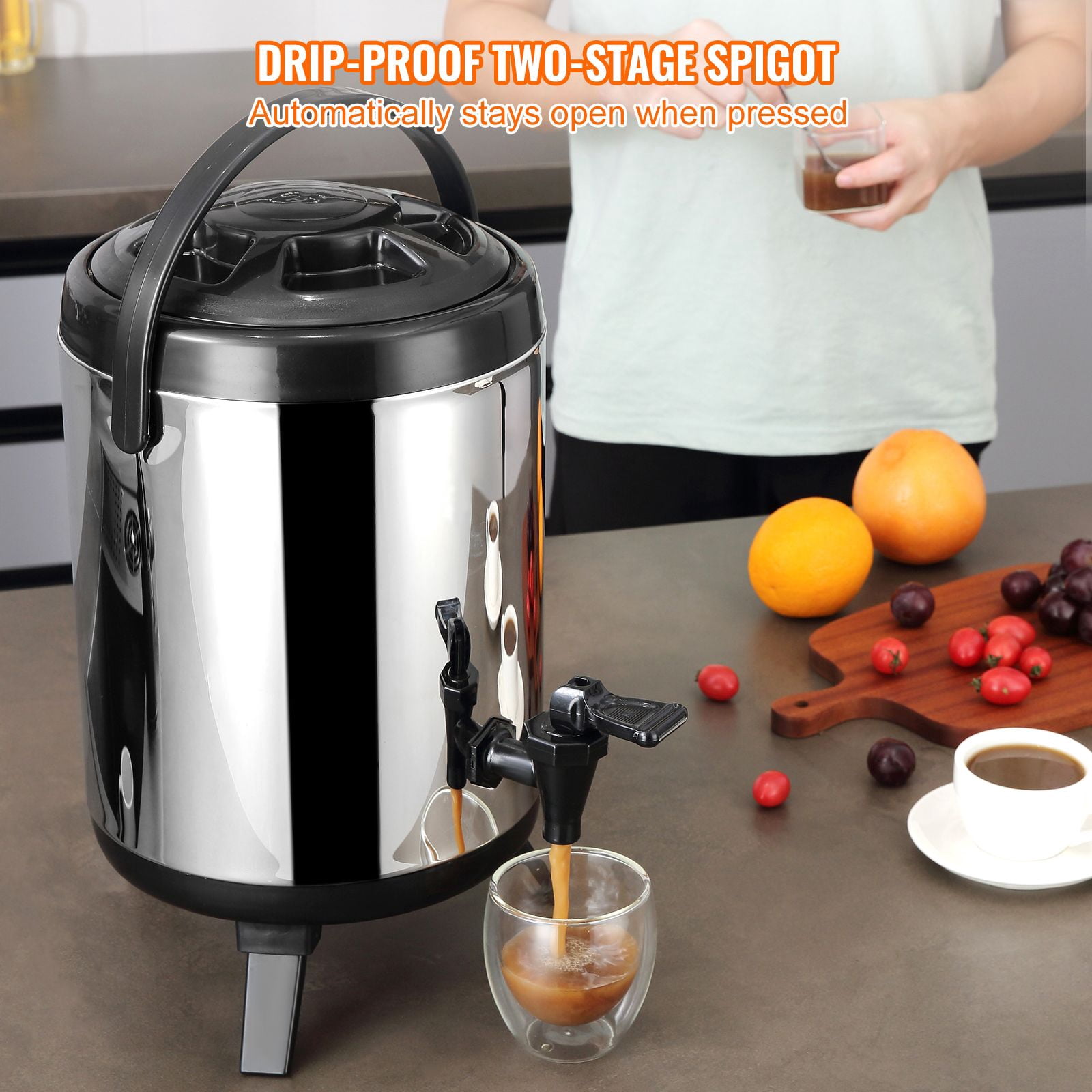 1.5 Gallon Insulated Beverage Dispenser, Double-Wall Stainless Steel, 4-6 Hours Hot/Cold Retention, Food-Grade 304 Interior, Lightweight, for Coffee, Juice, Tea & Milk