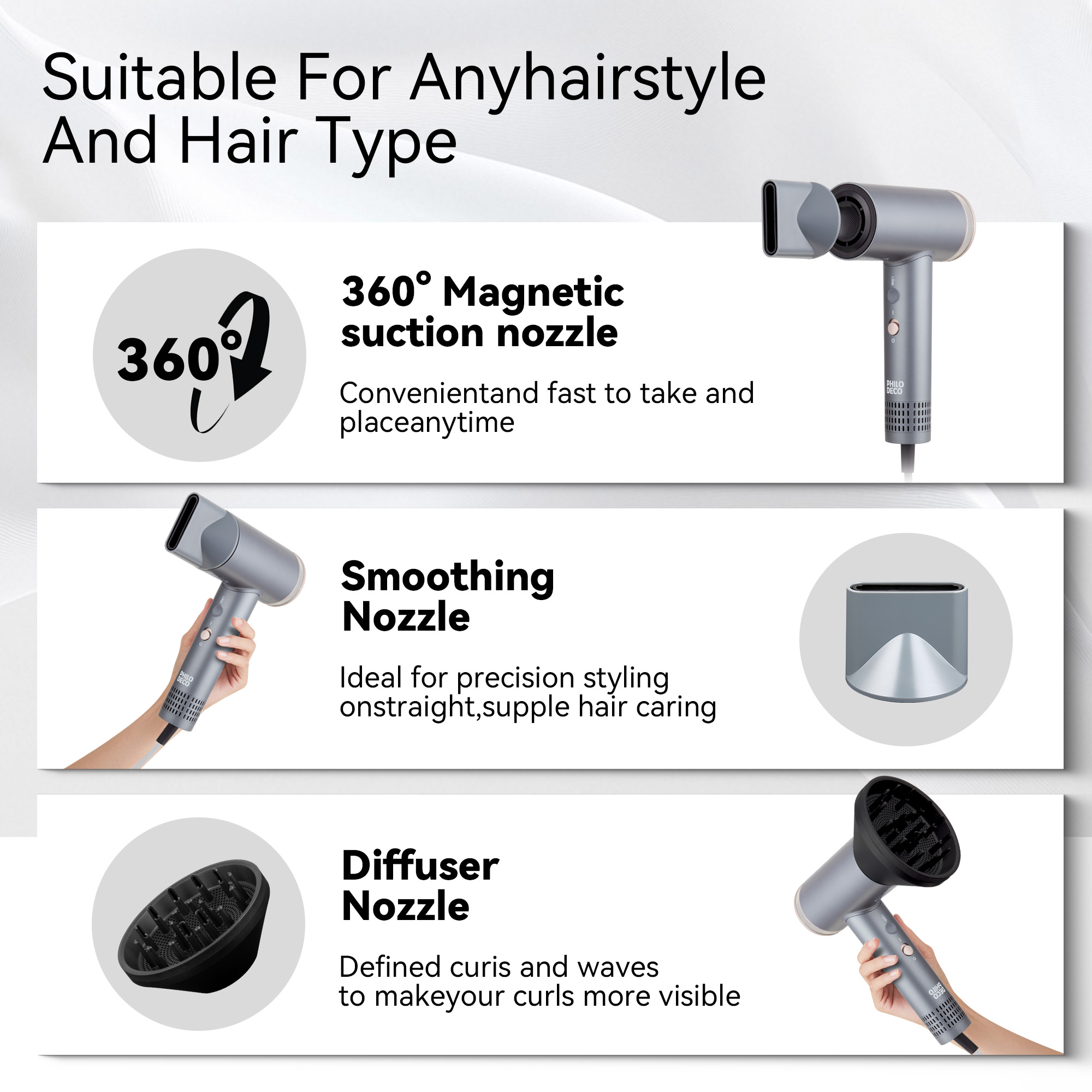 PhiloDeco Hair Dryer for Women, 110000 RPM Professional Ionic Hair Dryer with 500 Million Negative Ions, Fast-Drying, Hair Dryer with Diffuser & Nozzle, Lightweight Blow Dryer for Travel