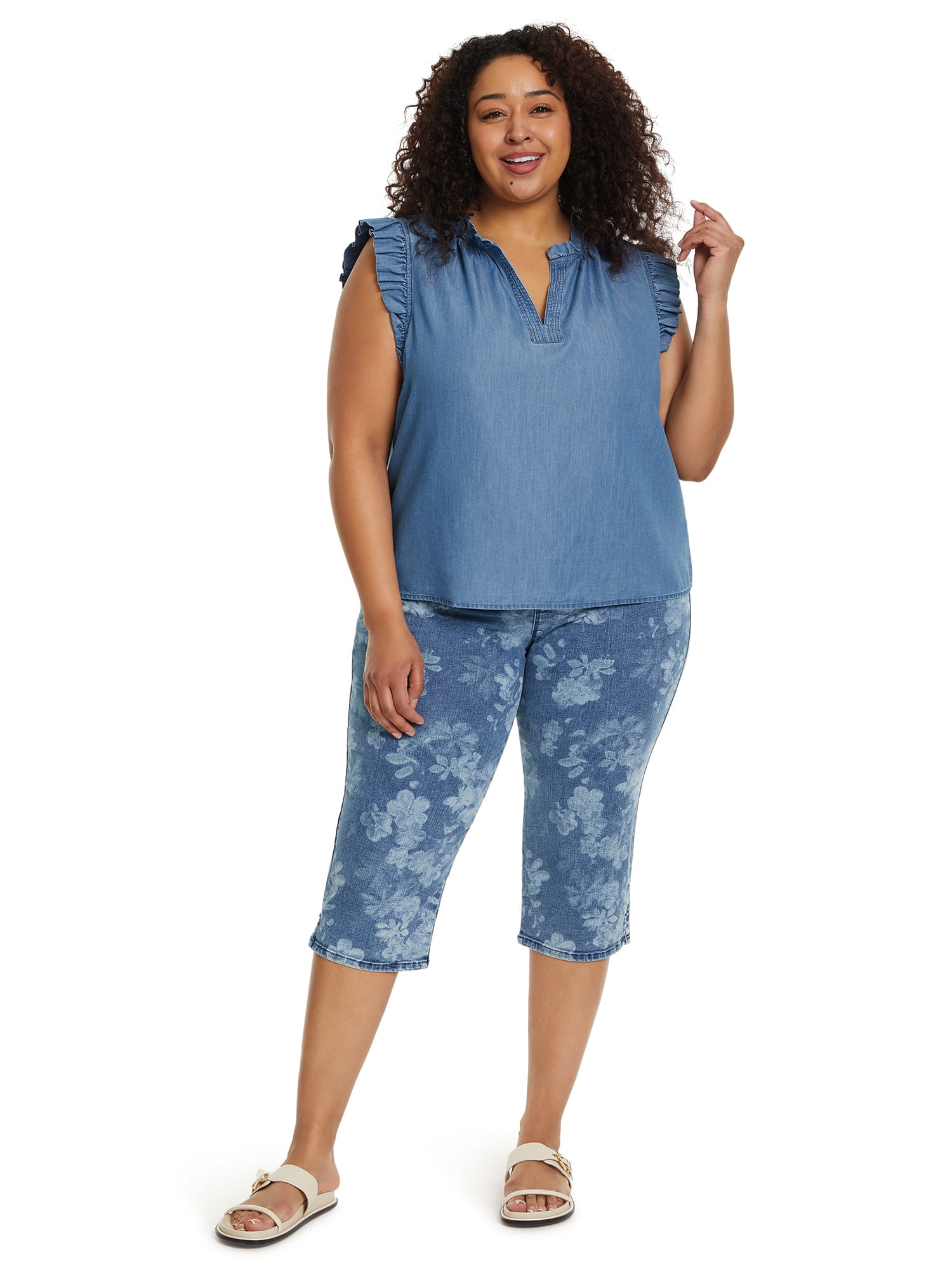 Gloria Vanderbilt Swan Series Women's Plus Amanda 5 Pocket Capri with Slit, Sizes 16W-24W