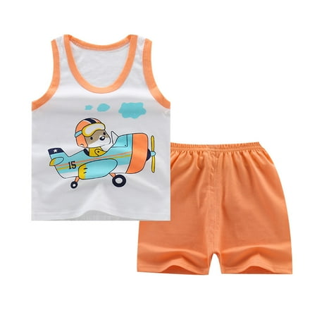 

FRSASU Kids Clothes Clearance Toddler Boys Baby Kids Girls Summer Cartoon Vest+Shorts Outfit Set Clothes