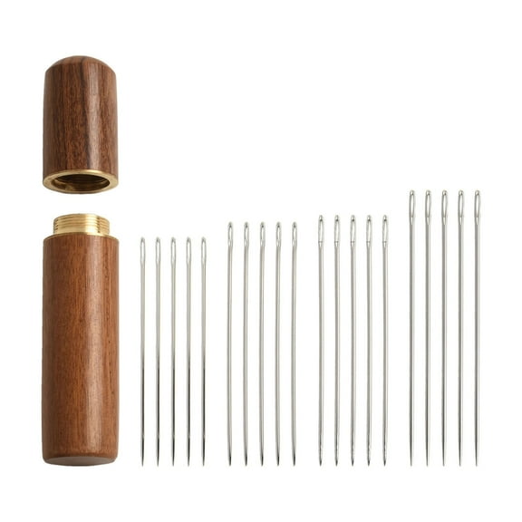 20pc Large Eye Sewing Needles Set with Wooden Storage Case for Crafting