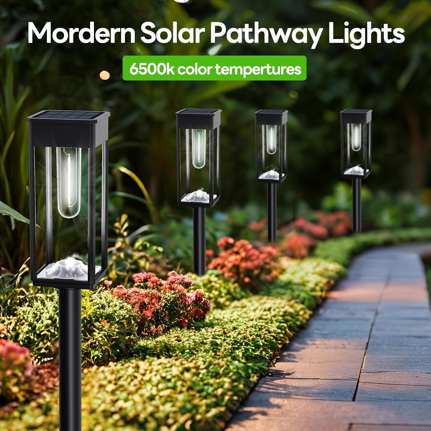 Solar Pathway Lights Outdoor IP65 Waterproof, 8 Pack 6500K LED Auto On/Off Walkway Landscape Light for Yard Lawn Garden Patio Driveway Outside Decor, Cool White