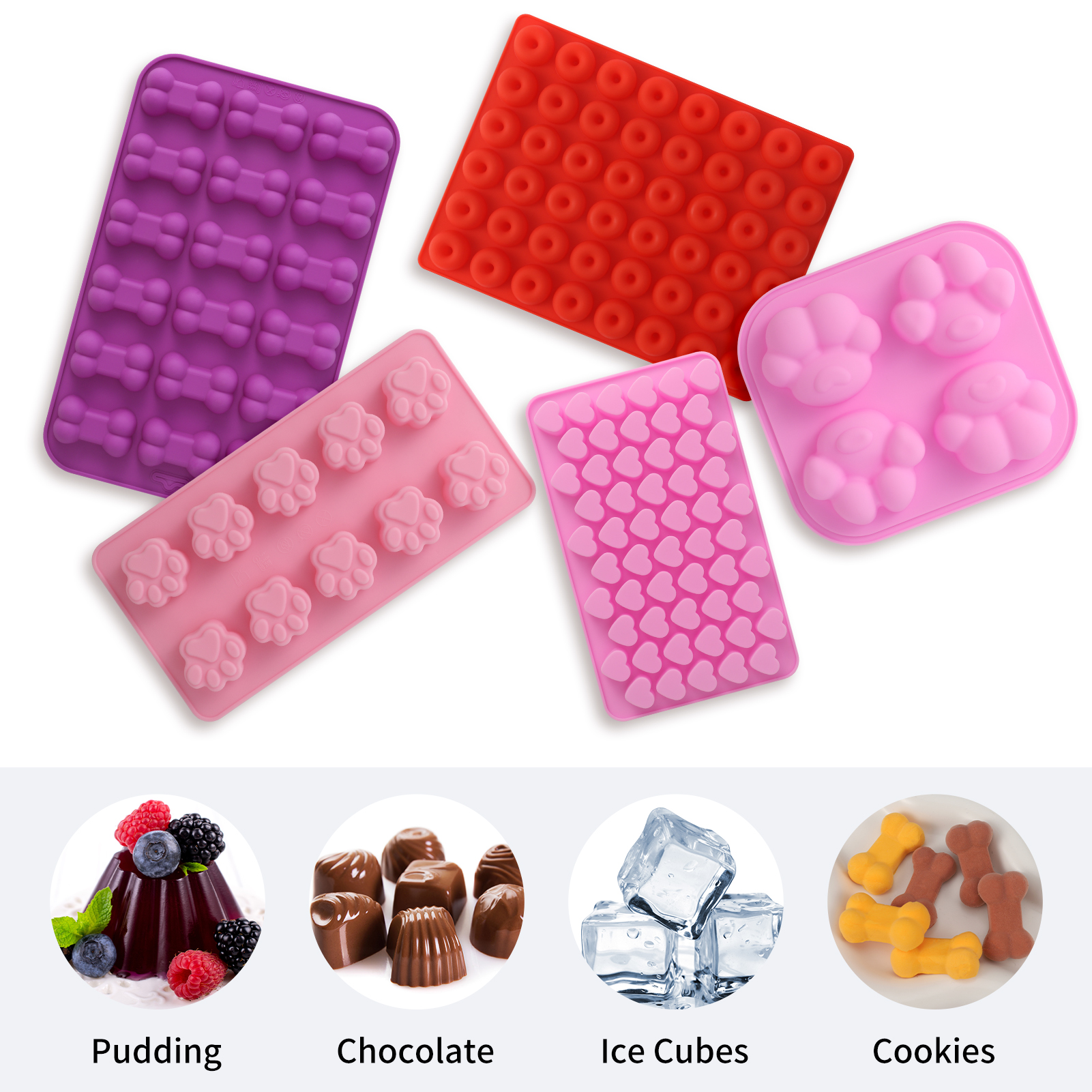 Bocaoying 14 Pcs Silicone Candy  Molds Set, Silicone Gummy Molds with 2 Droppers, Reusable Chocolate Baking Mold for Baking Biscuits, Cookie
