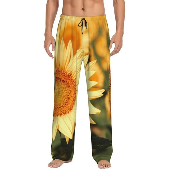 Hirioo Golden Sunflower In Field for Men's PJ Pajama Pants Sleep Pants Men's Home Trousers with Pockets,S-3XL-Small