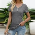 thumbnail image 3 of Jewelreauty Women Casual Blouses Short Sleeve V Neck Button Loose Fitting Tunic Tops Summer Going Out Shirts (S, Gray), 3 of 6