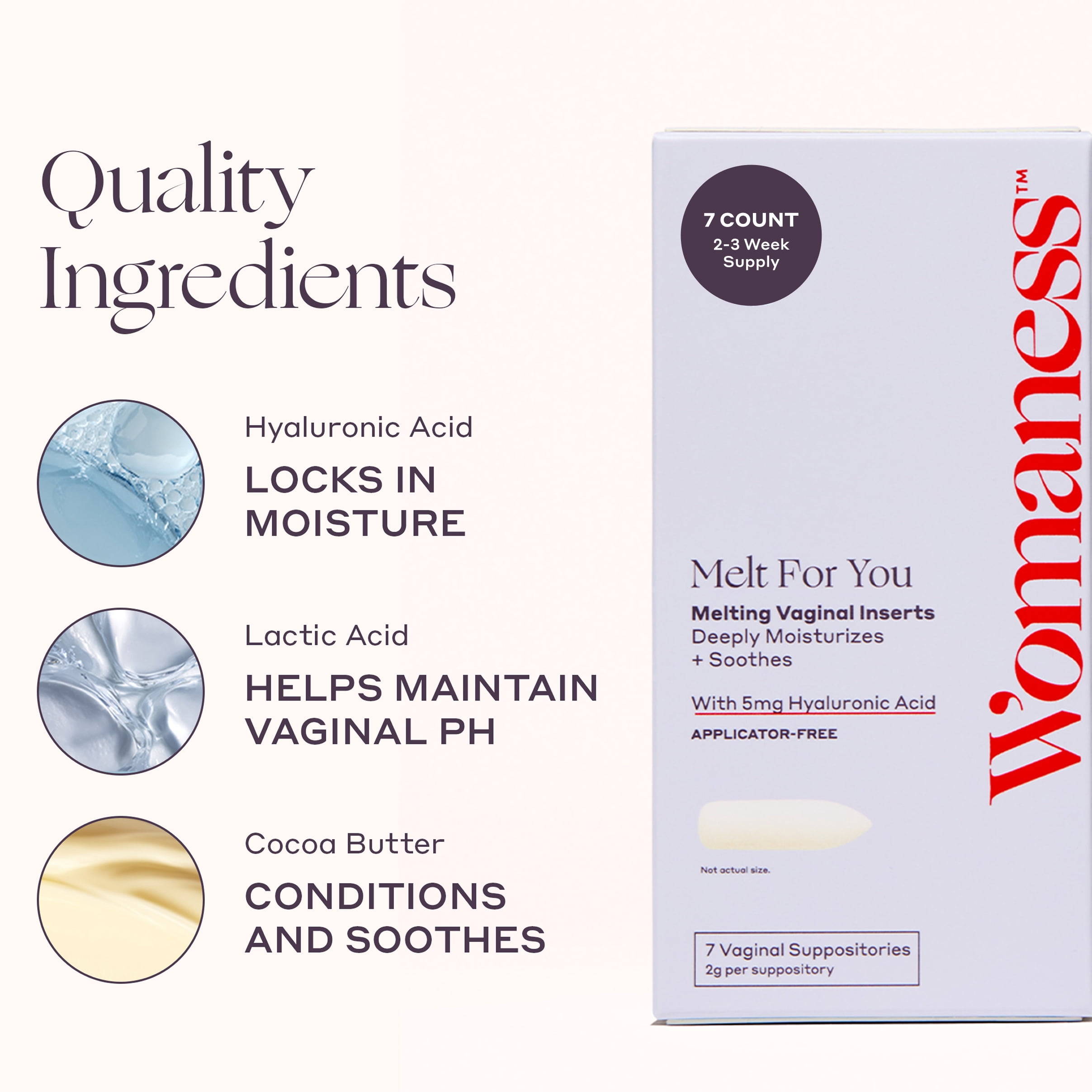 Womaness Melt for You Soothing & Moisturizing Vaginal Suppositories with 5mg Hyaluronic Acid, 7 Count