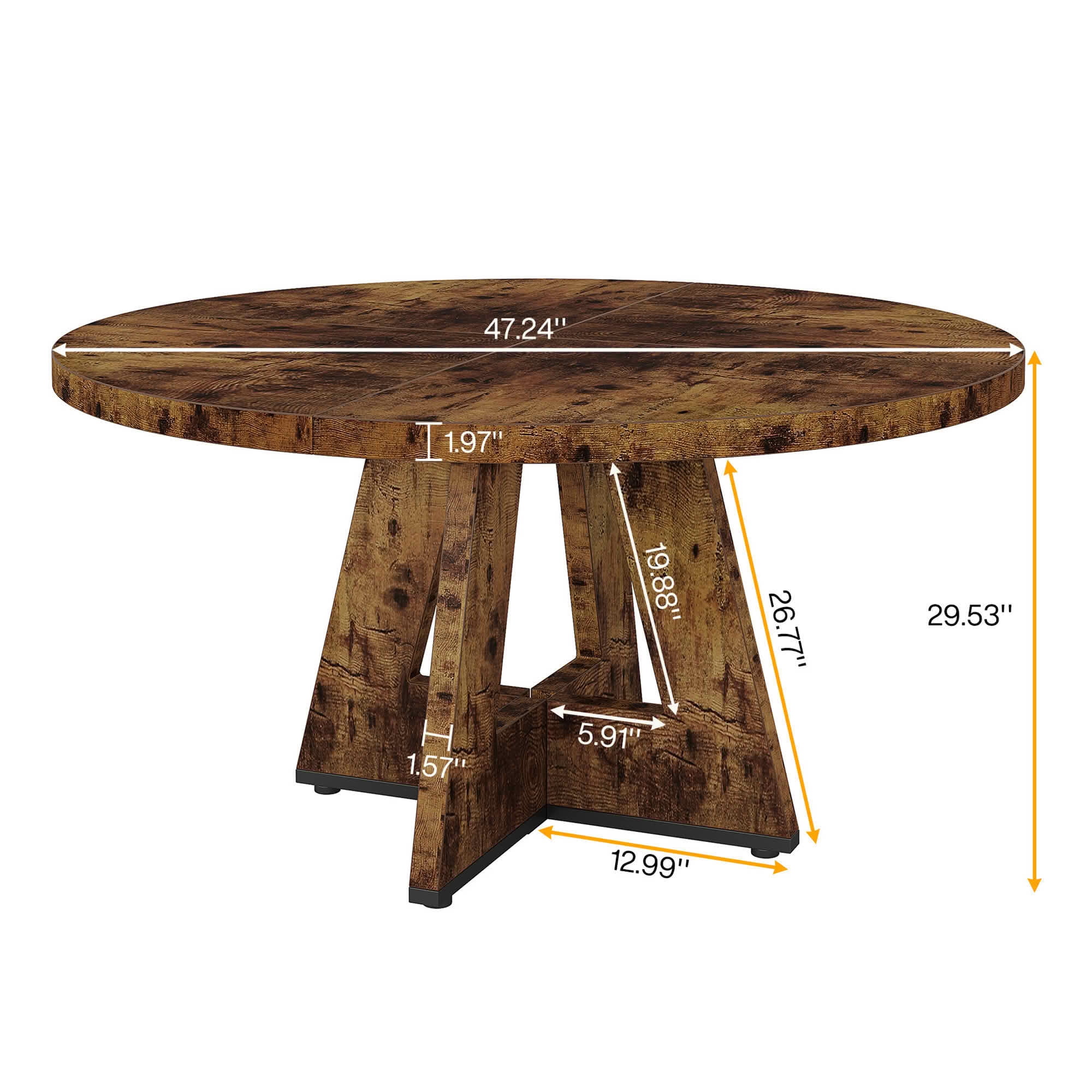 MAYEERTY 47 Inch Farmhouse Round Dining Table, Wooden Kitchen Dinner Table for 4 People with Sturdy Metal Frame