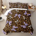 thumbnail image 2 of Manfei Purple Ribbon Bow Tie Twin Quilt Set for Girls Female,Teens Vintage Leopard Print Twin Coverlet Set, 2 of 7