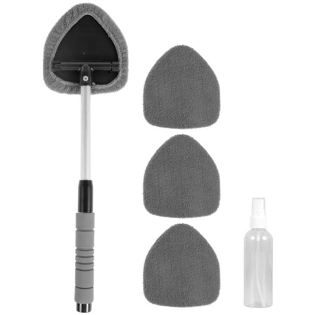 POINTERTECK Nettoyeur de Pare-Brise en Microfibre Nettoyeur de Vitres de Voiture avec 4 Tampons Réutilisables et Lavables Poignée Extensible et Bouteille Pulvérisateur Essuie-Glace Intérieur Extérieur Voiture Nettoyage de Vitres