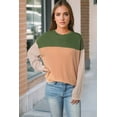 thumbnail image 5 of Women's Green Color Block Long Sleeve Ribbed Loose Top, 5 of 5