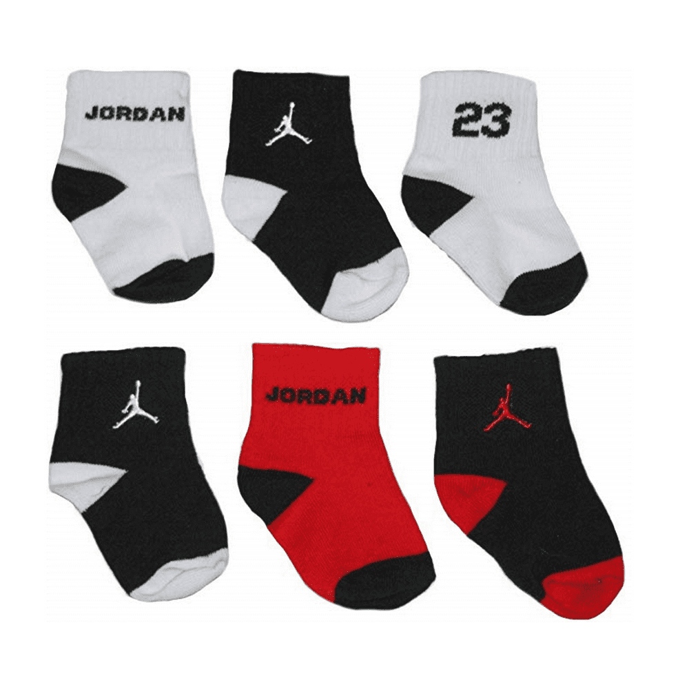 Nike Air Jordan Baby Socks Black, White, Red, 6 Pairs, Size 1224