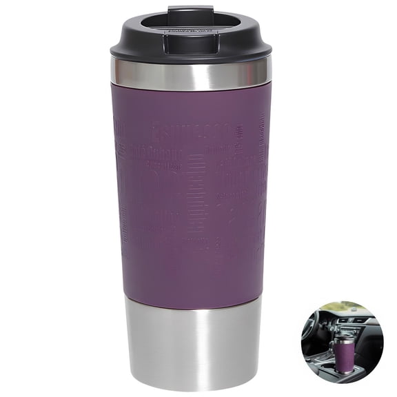 Purple Coffee Mug, Spill Proof Travel Tumbler, 18.5 x 8.5 cm Stainless Steel Vacuum Insulated Container, Leak Proof Lid, Hot 6 Hrs Cold 12 Hrs, Car Friendly