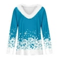 thumbnail image 4 of Fiaer Trim V Neck Christmas Tshirts for Women Xmas Snowflake Graphic Holiday T Shirts Plus Size Long Sleeve Loose Fit Tops Sky Blue XL, 4 of 5