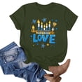 thumbnail image 2 of Jinhomg Funny Hanukkah Shirt for Women Cute Love And Light Chanukah Tees Lightweight Comfy Short Sleeve Menorah Celebration Tops Army Green L, 2 of 4
