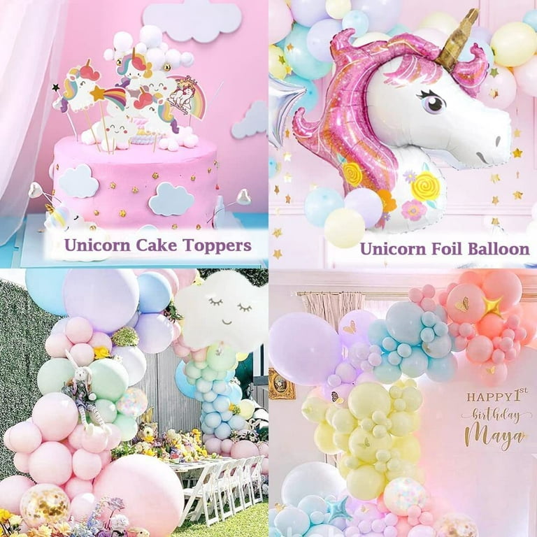 Unicorn Birthday Party Decorations Girls - 110PCS Unicorn Party Supplies,  Balloon Arch Garland Kit with Unicorn Rainbow Birthday Backdrop, Unicorn