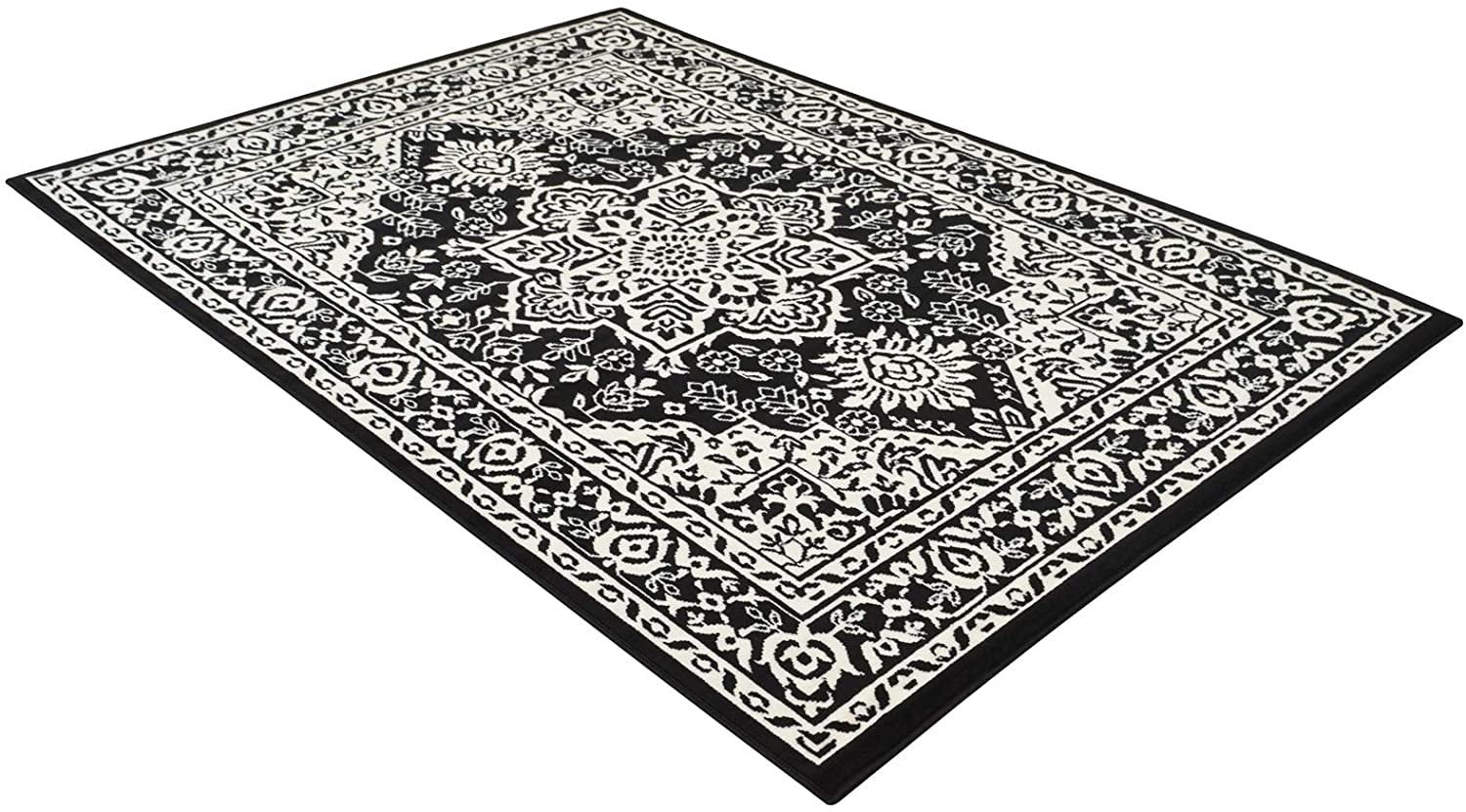 HR Traditional Rug for Living Room Antiqued Oriental Black and White