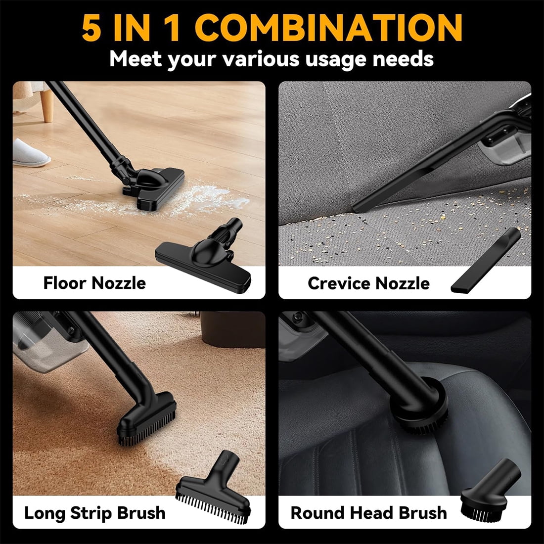 Cordless Vacuum Cleaner for Dewalt 20V Battery, 5-in-1 Handheld Vacuum Cleaner with LED Light and 500W Motor, Portable Vacuum for Car Floor Carpet