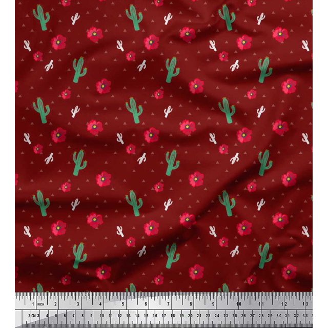 Soimoi Rayon Fabric Triangle,Floral & Cactus Tree Printed Craft Fabric by the Yard 56 Inch Wide