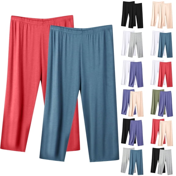 Admvng 2PC Womens Capri Loungewear Pants Plus Size Soft Knit Elastic Waist Loose Fit Home Cropped Pants
