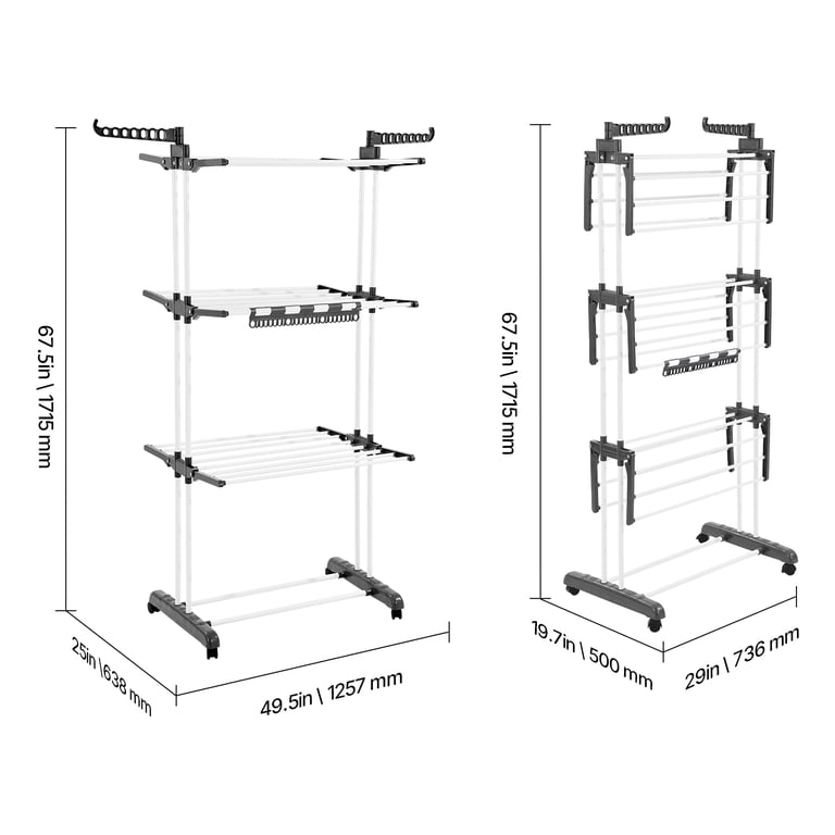 KFFKFF 4-Tier Clothes Drying Rack With Wheels, 24 Rods photo 8