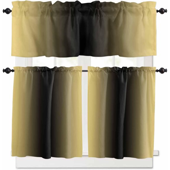Lemon Yellow Black Ombre Kitchen Curtains and Valances Set, Rod Pocket Curtains Tier Farmhouse Window Curtains 36 Inch Length, Modern Minimalism Gradient Art 3 Piece Kitchen Curtains Set