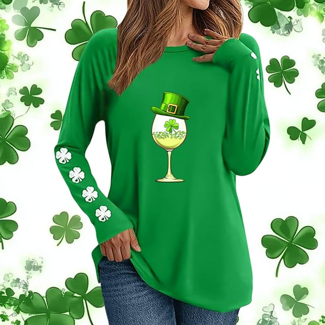 Xuyuer St. Patrick's Day Sweatshirt Women Shamrock Heart Shirts Irish Gift Crewneck Casual Loose Fit Tops