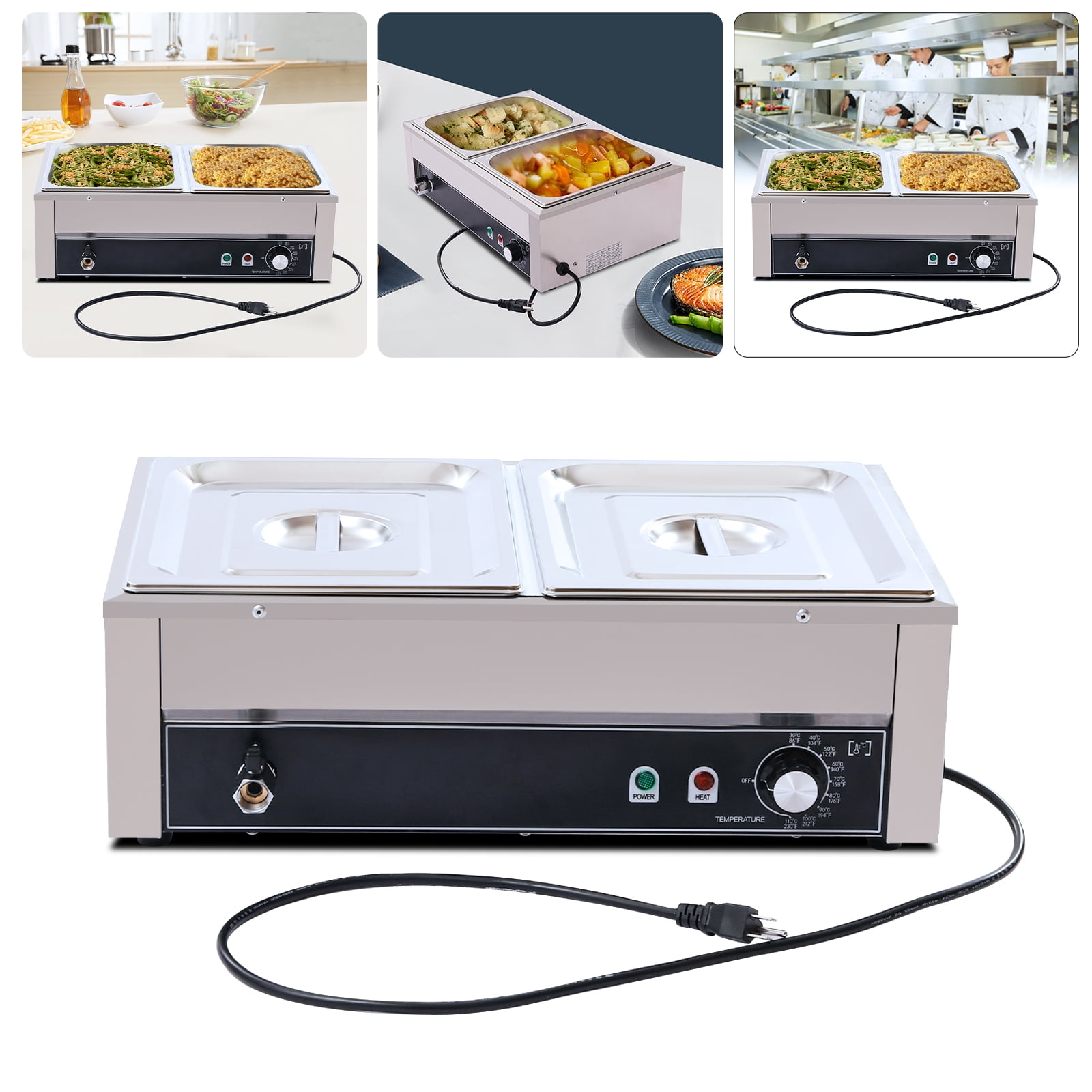 Miumaeov Commercial Countertop Steam Table Catering Food Warmer, 1500W
