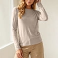 thumbnail image 6 of Vivianyo HD Women's Fall Slub Cotton Soft Solid Long Sleeve Tee, Spring Crew Neck Everyday Casual Pullover Shirt for Women, Women's Khaki, Sizes S-2XL, 6 of 8