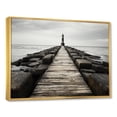 thumbnail image 2 of Designart "Monochrome Pier On The Horizon" Coastal Pier Floater Framed Wall Art Living Room, 2 of 5