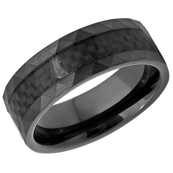 Men's Women's Tungsten Wedding Band Engagement Ring 8mm Carbon Fiber Inlay Black Ring, SZ 11.5