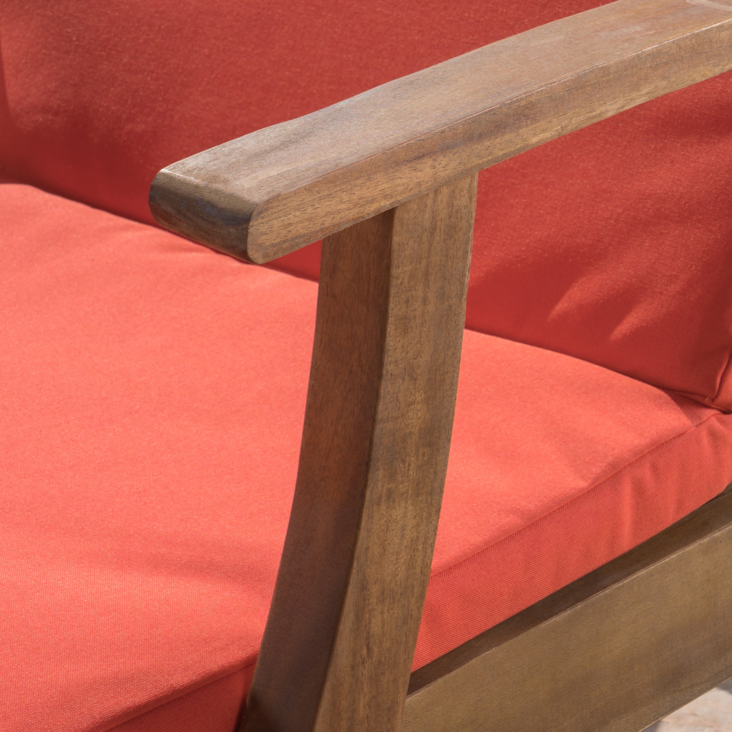 Mavis Outdoor Chaise Lounge With Cushion, Set of 4, Teak Finish, Orange
