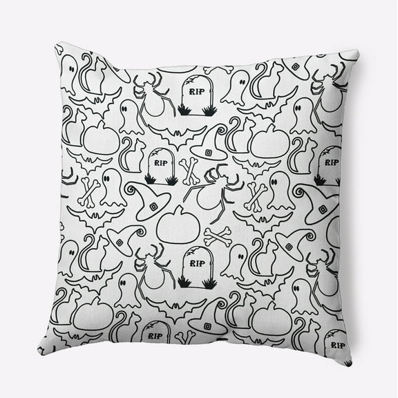 16" x 16" Simply Daisy Halloween Halloween Outlines Polyester Indoor/Outdoor Pillow, White Qty 1