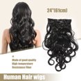 thumbnail image 2 of 8pcs 24 61cm Black 4 Clips in Hair Extensions Full Head Synthetic Women Hair Wigs, 2 of 7