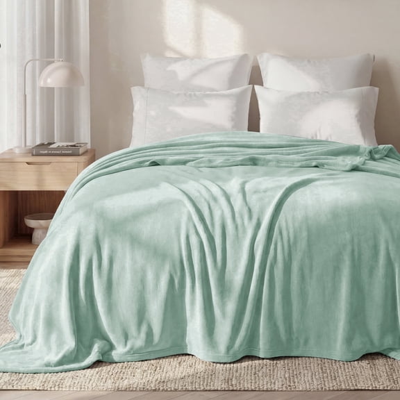 U by Bedsure Fleece Bed Blankets Queen Size Sage Green, Soft Lightweight Plush Fuzzy Cozy Blanket,90X90 inches