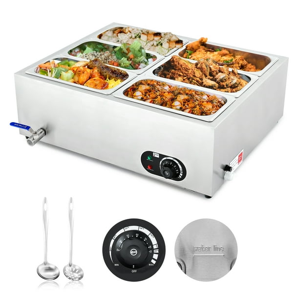 Wilprep 6 Pan Food Warmer for Parties Hotels Restaurants 1/3 Buffet Server and Warmer