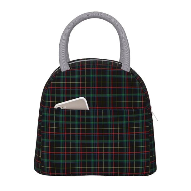 Balery Buffalo Plaid Dark Green Bolsa de Almuerzo para Mujeres, Caja de Almuerzo, Bolsa de Almuerzo Pequeña Impermeable, Tote de Almuerzo Reutilizable con Gran Capacidad