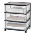 thumbnail image 6 of IRIS USA 3 Drawer Wide Storage Drawer Cart with Wheels, Plastic Rolling Dresser for Underdesk Home Closet Bedroom Bathroom Office Laundry Kitchen Craft Room Nursery and School Dorm, Black/Clear, 6 of 10