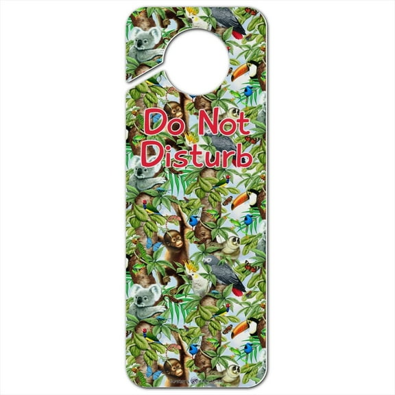 Animal Tree of Life Monkey Koala Toucan Pattern Plastic Door Knob Hanger Sign