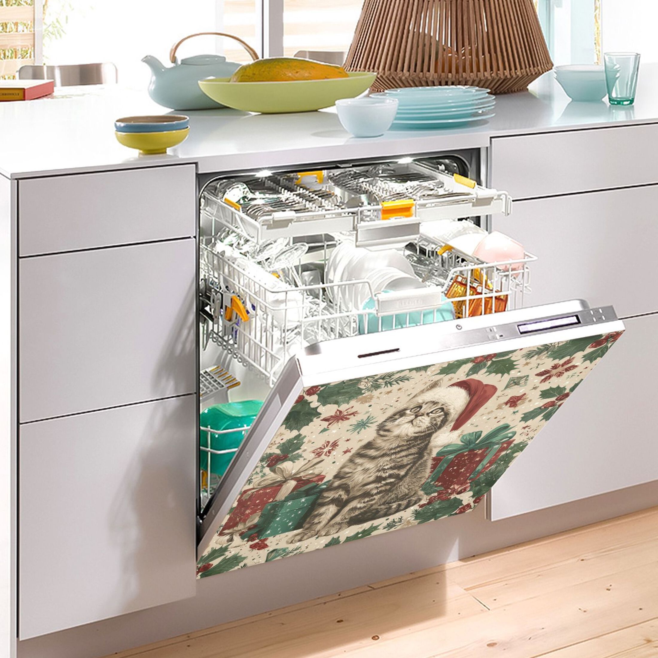 Dishwasher Sticker Magnetic Dishwasher Sticker Magnetic Decorative Sticker Refrigerator Sticker Dishwasher Decorative Stickers Magical Christmas Black Cat