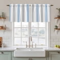 thumbnail image 2 of Light Blue Grey Stripe Tier Curtains, Modern Farmhouse Vertical Striped Light Filtering Kitchen Curtains, 2Pcs Rod Pocket Half Window Treatments Panels for Sink Cafe Cabinet Camper 27.5x36 Inches, 2 of 9