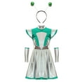 thumbnail image 3 of LiiYii 3Pcs Girls Alien Outfit Set Shiny Metallic Dress Headband Arm Sleeve Hair Hoop Outer Space Green 8, 3 of 8