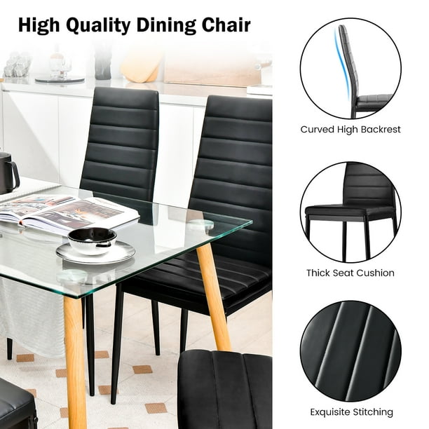 Gymax Set of 6 Dining Side Chair PVC High Back Metal Legs Kitchen Home Furniture Black