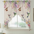 thumbnail image 2 of Watercolor Flowers Swag Valances for Windows, Kitchen Curtains 36 Inch Length 2 Panels Set, Spring Hummingbird Butterflly Floral Beige Short Curtains for Small Windows Cafe Curtains 28"x36", 2 of 8