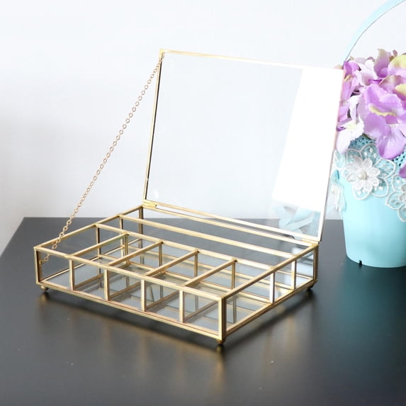 Compartment Clear Rectangle Box Jeweley Rings Bracelet Golden Organizer Home Decor , 20 5cm 20 5cm