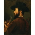 thumbnail image 2 of Moritz Stifter 12x14 Gold Ornate Wood Frame and Double Matted Museum Art Print Titled - Self -Portrait with Painter Range (1892), 2 of 4