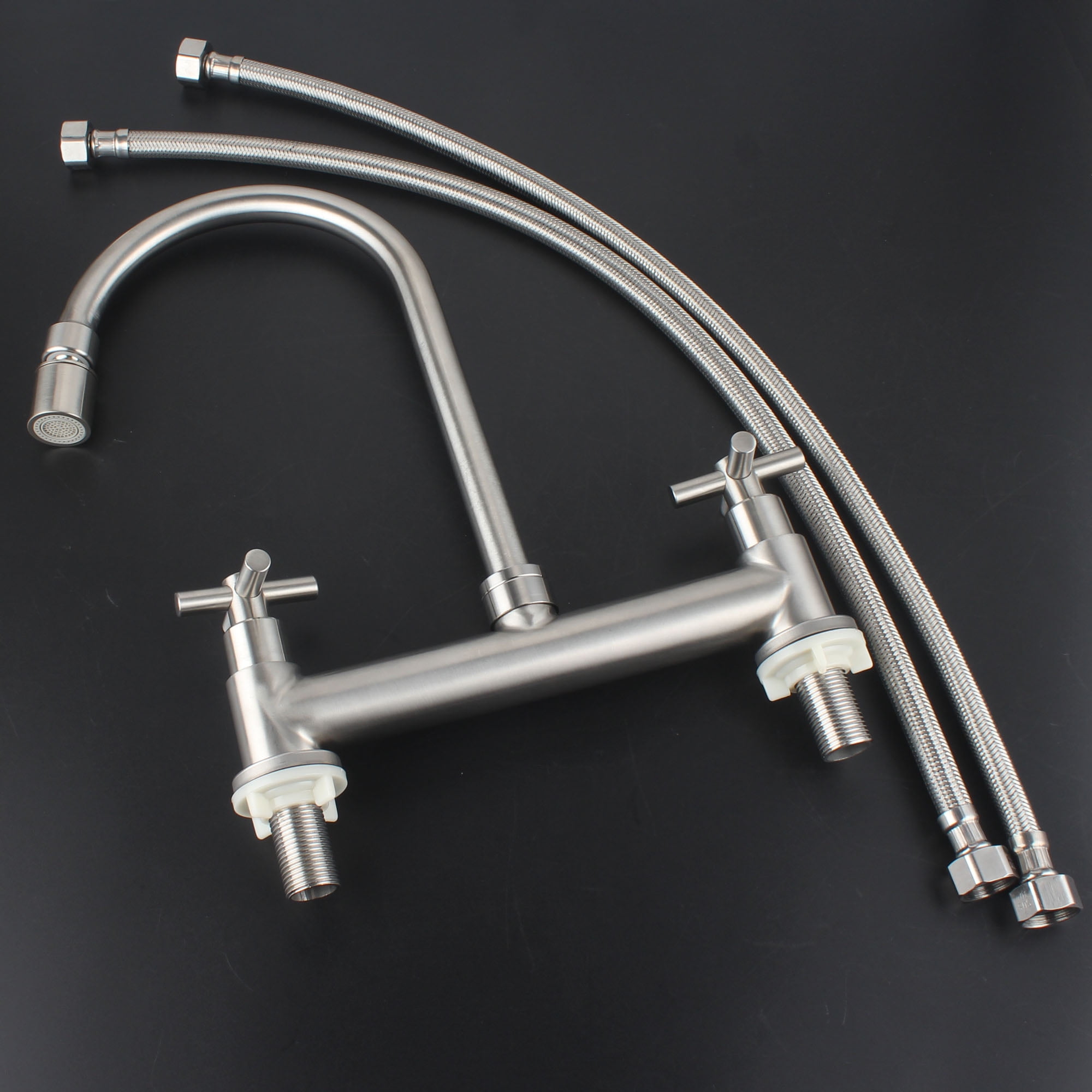 UMANYI Kitchen Faucet Deck Mount 8" Spread 2 Hole Double Handle Utility Sink Faucet Bridge Commercial Faucet with Aerator Sprayer 6" Spout