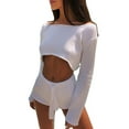 thumbnail image 5 of Douhoow Women 2 Pieces Knit Outfit, Off Shoulder Crop Tops + Elastic Waist Shorts, 5 of 9