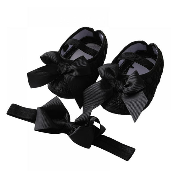 2pcs/Set Newborn Baby Girl Princess Mary Jane Shoes Toddler Infant Wedding Dress Flat Shoes with Free Headband