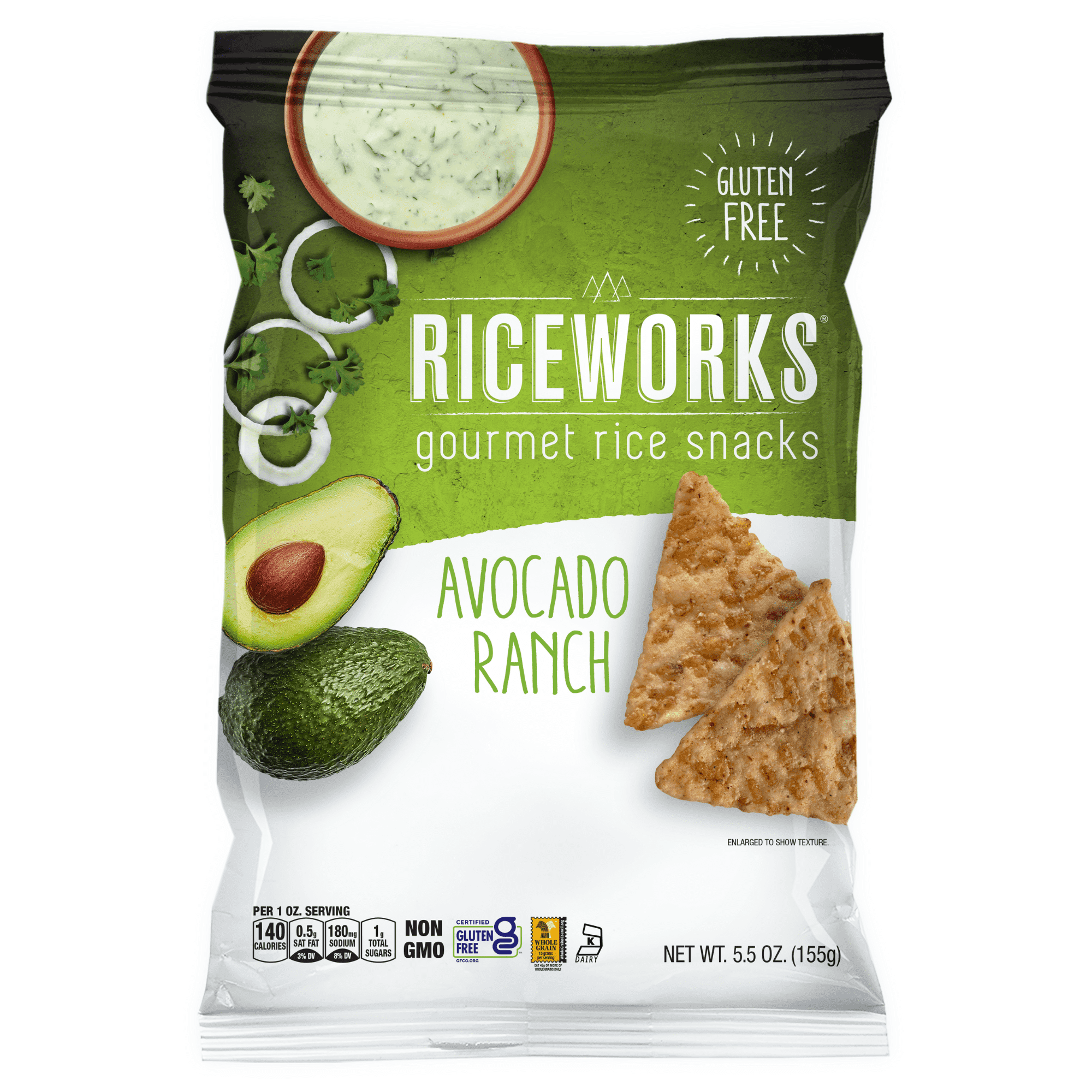 Riceworks Gourmet Rice Snacks Gluten Free Avocado Ranch Pack of 6